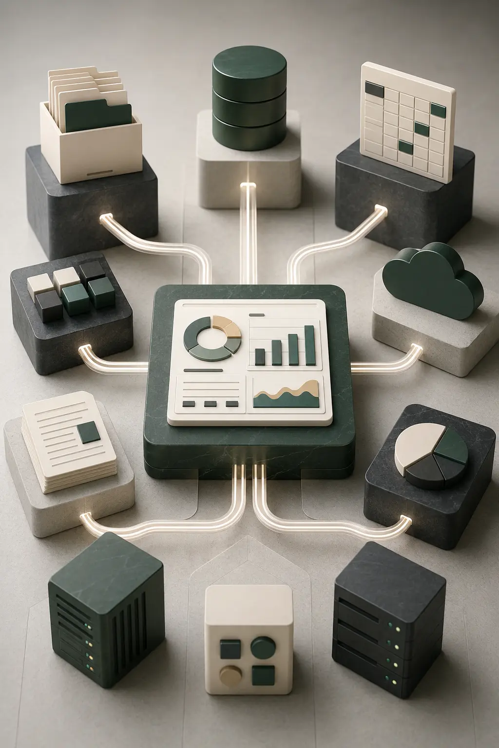 Documents, databases, spreadsheets and cloud applications feeding a workflow analytics system